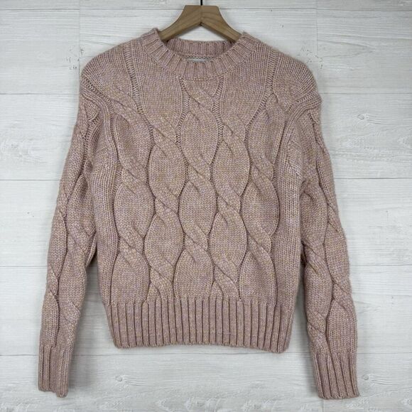 Evereve Sweater Women XS Pink Chunky Cable Knit Modern Pullover Wool Blend - Picture 15 of 15